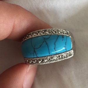 Silver Turquoise Rhinestone Ring